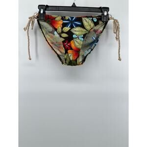 BALTEX Women’s Black Floral Rope Side-Tie Bikini Bottom SZ 6